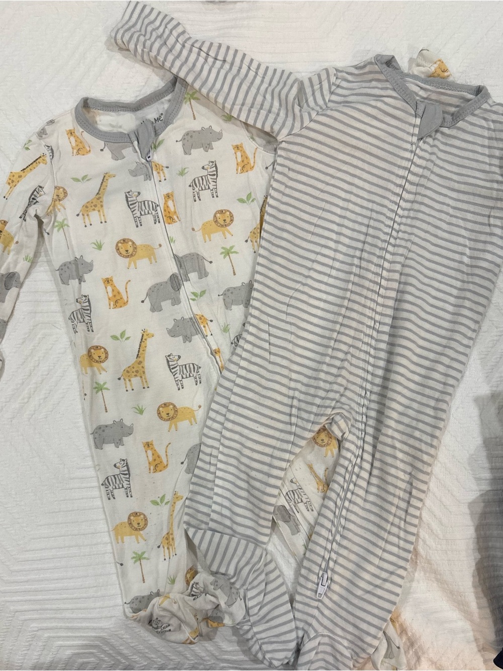 Little Me Baby Gray Striped & Animal Print Footed Pajama Set